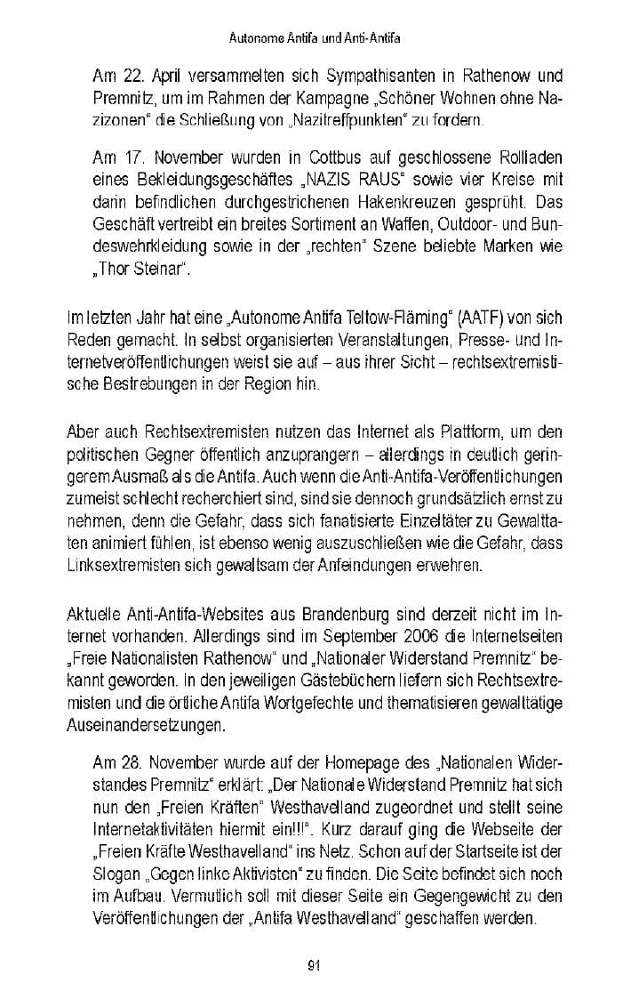 Seite 88 des Verfassungsschutzbericht 2006 Brandenburg