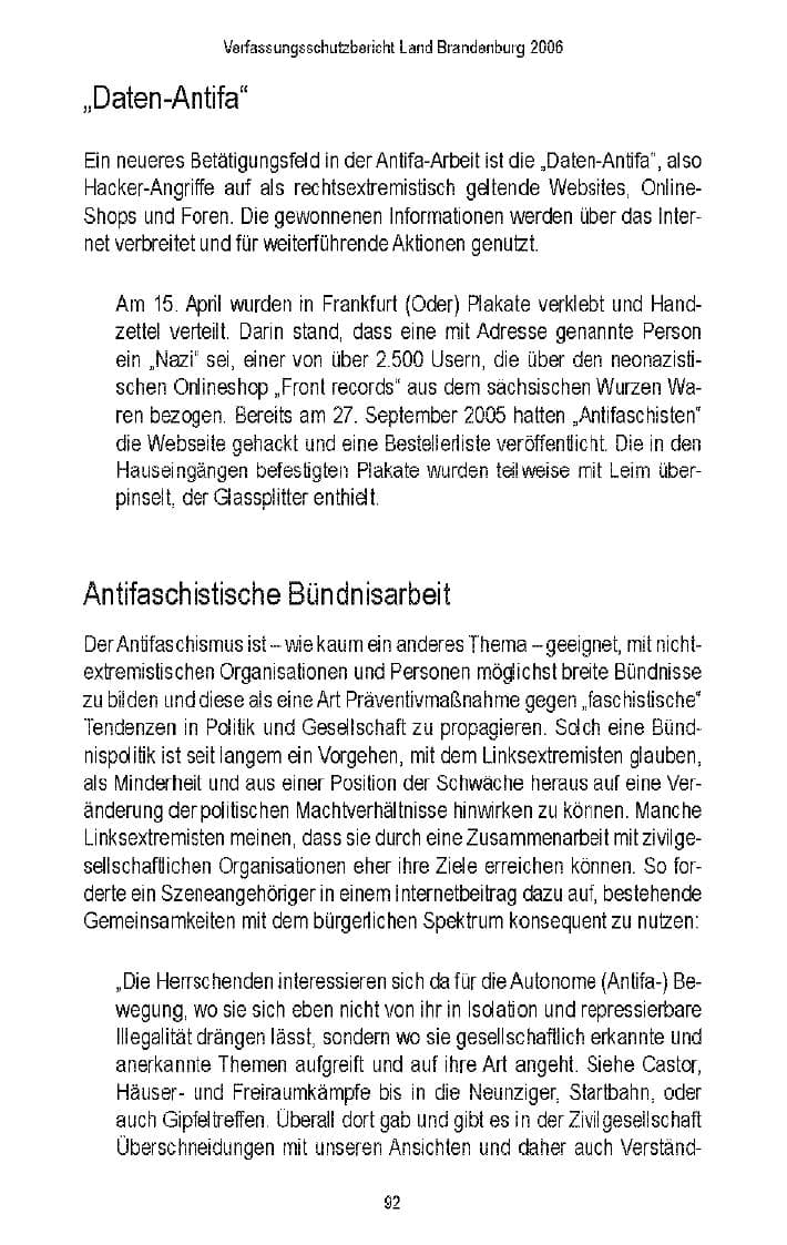 Seite 89 des Verfassungsschutzbericht 2006 Brandenburg