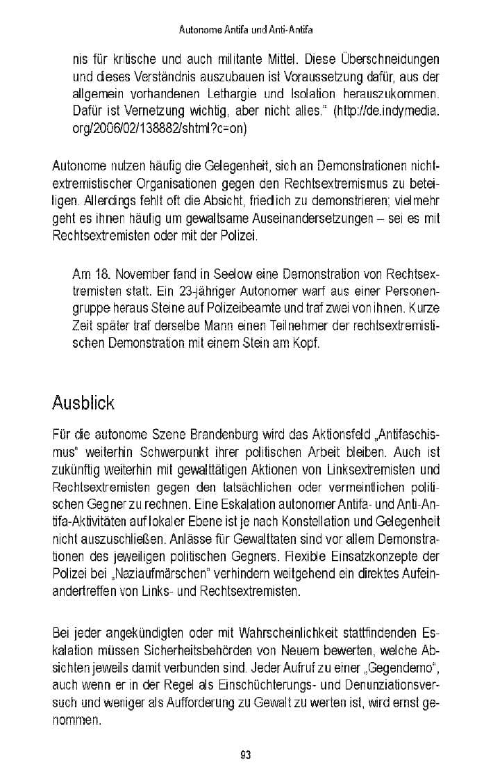 Seite 90 des Verfassungsschutzbericht 2006 Brandenburg