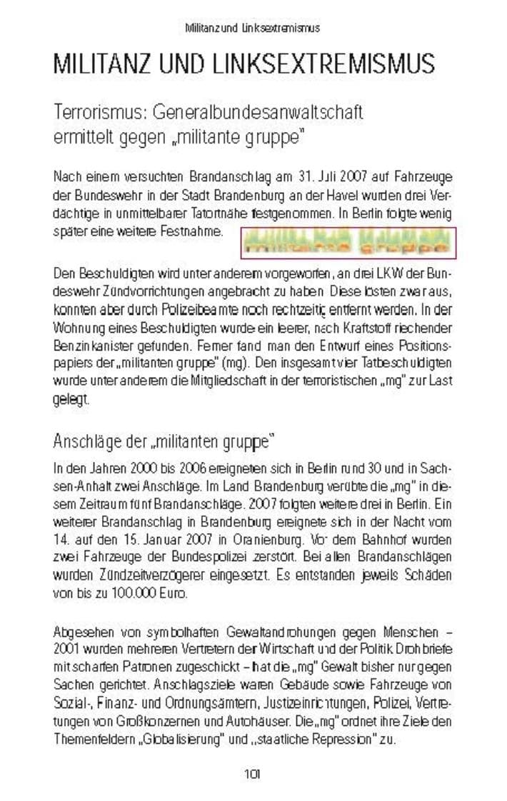 Seite 102 des Verfassungsschutzbericht 2007 Brandenburg