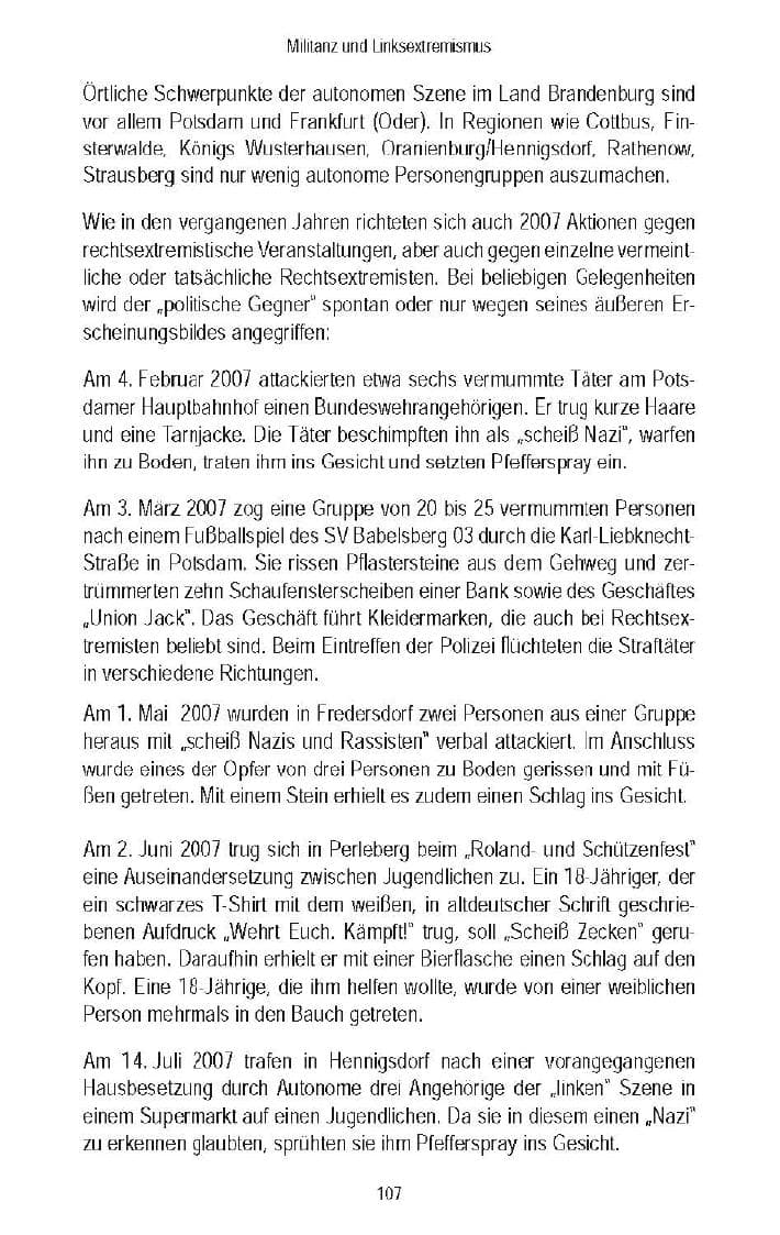 Seite 108 des Verfassungsschutzbericht 2007 Brandenburg