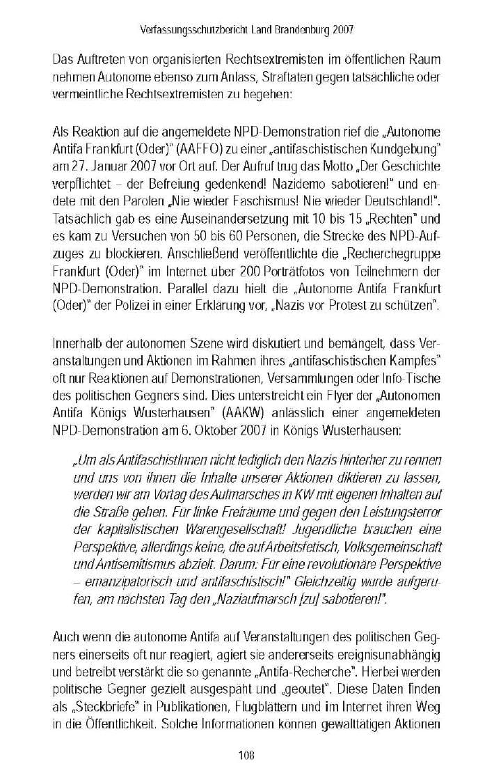 Seite 109 des Verfassungsschutzbericht 2007 Brandenburg