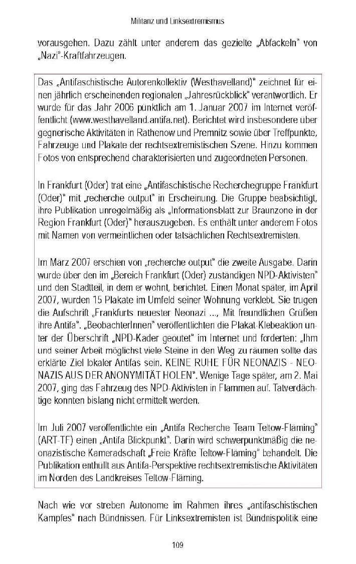 Seite 110 des Verfassungsschutzbericht 2007 Brandenburg