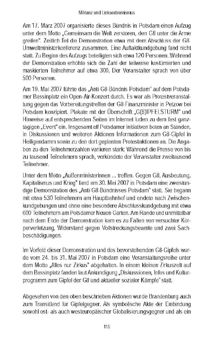 Seite 116 des Verfassungsschutzbericht 2007 Brandenburg