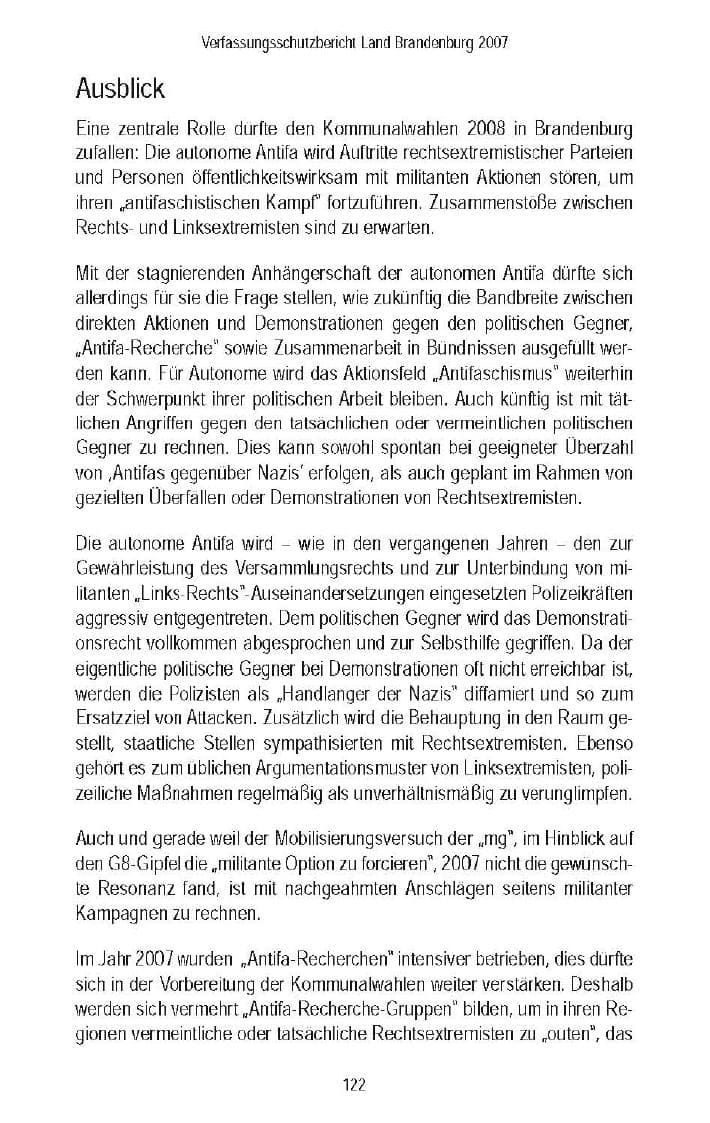 Seite 123 des Verfassungsschutzbericht 2007 Brandenburg