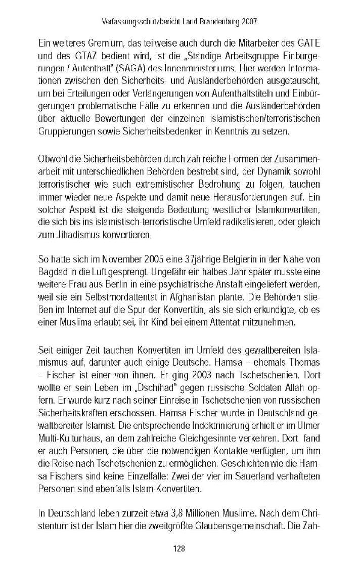 Seite 128 des Verfassungsschutzbericht 2007 Brandenburg