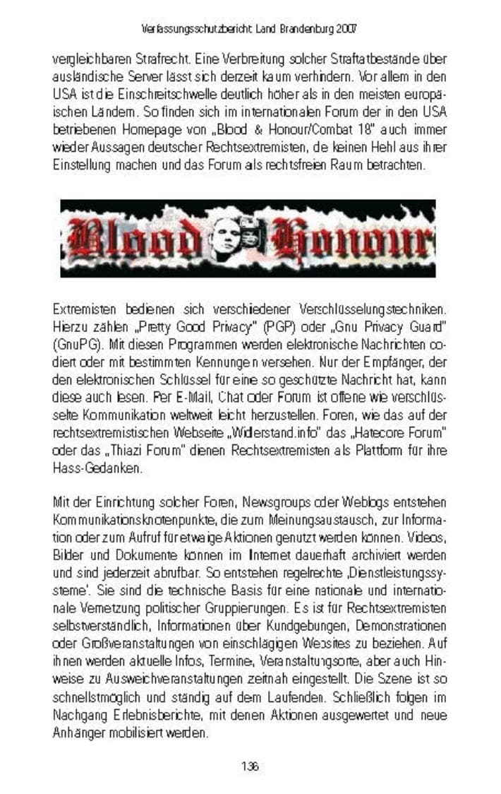 Seite 135 des Verfassungsschutzbericht 2007 Brandenburg