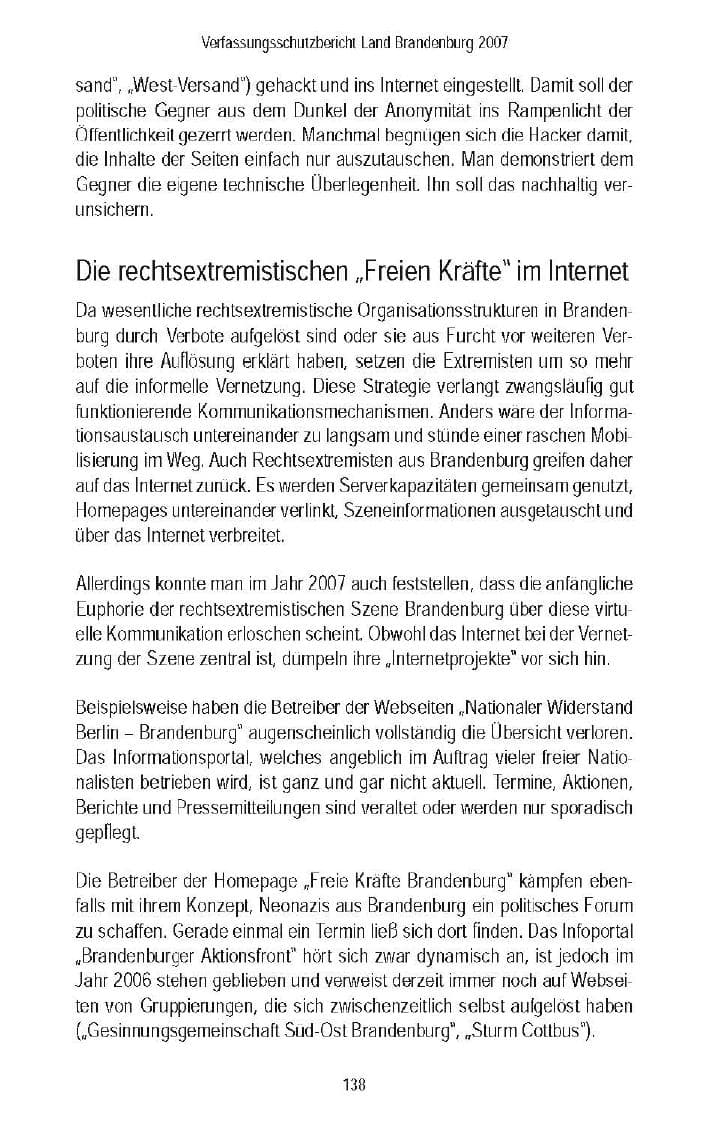 Seite 137 des Verfassungsschutzbericht 2007 Brandenburg
