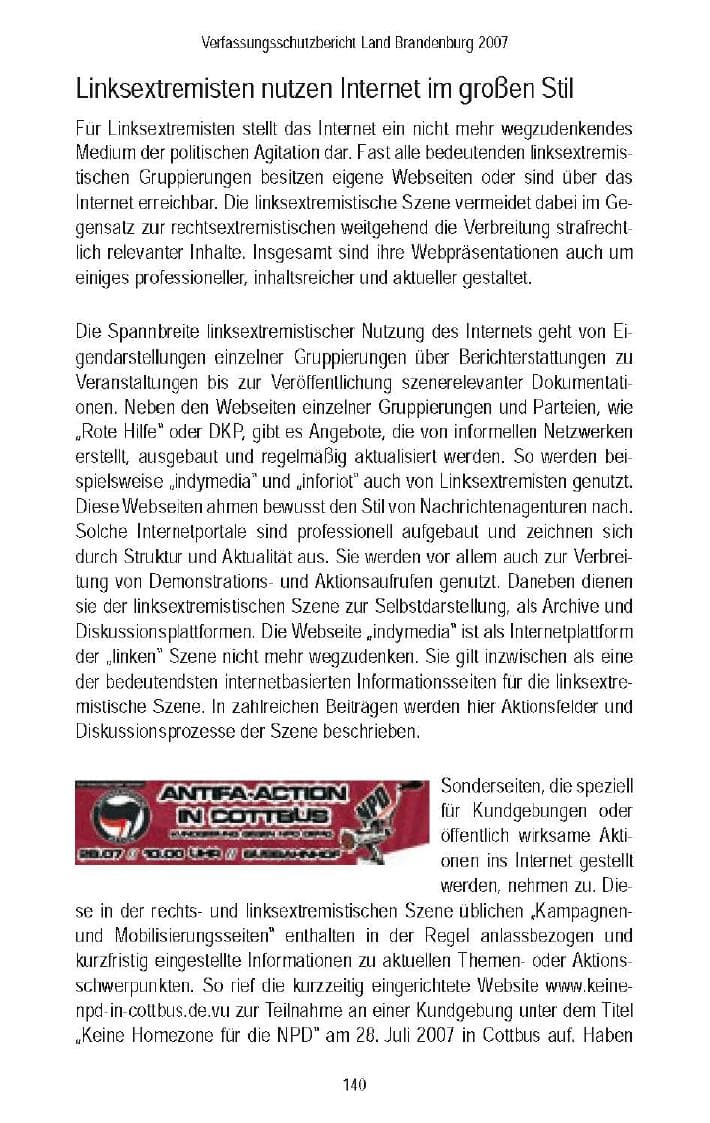 Seite 139 des Verfassungsschutzbericht 2007 Brandenburg