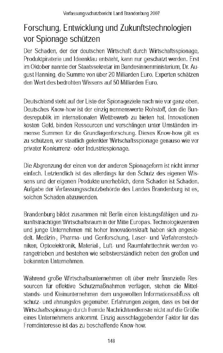 Seite 146 des Verfassungsschutzbericht 2007 Brandenburg