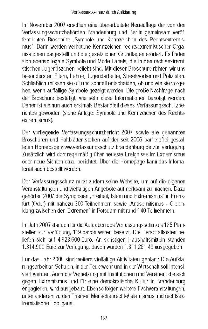 Seite 154 des Verfassungsschutzbericht 2007 Brandenburg