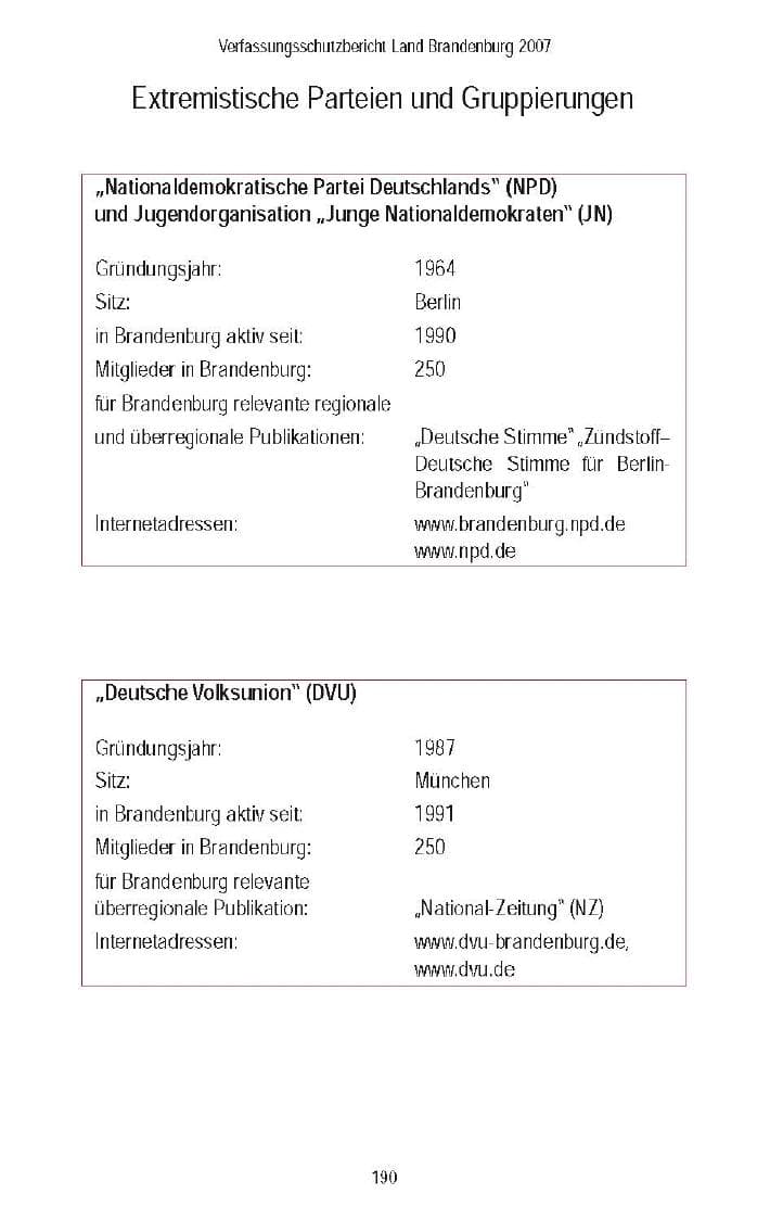 Seite 159 des Verfassungsschutzbericht 2007 Brandenburg