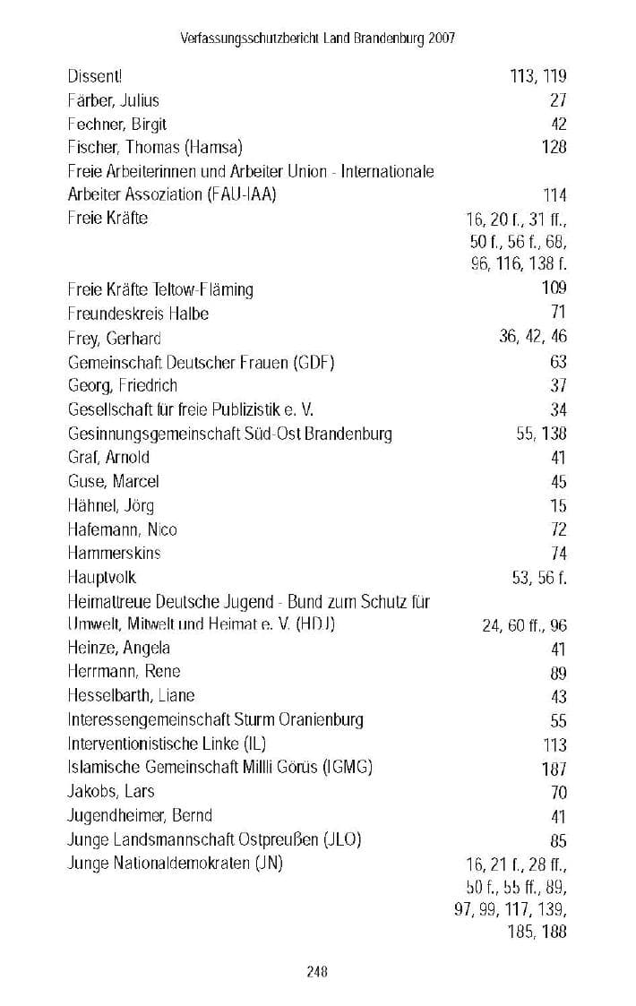 Seite 164 des Verfassungsschutzbericht 2007 Brandenburg