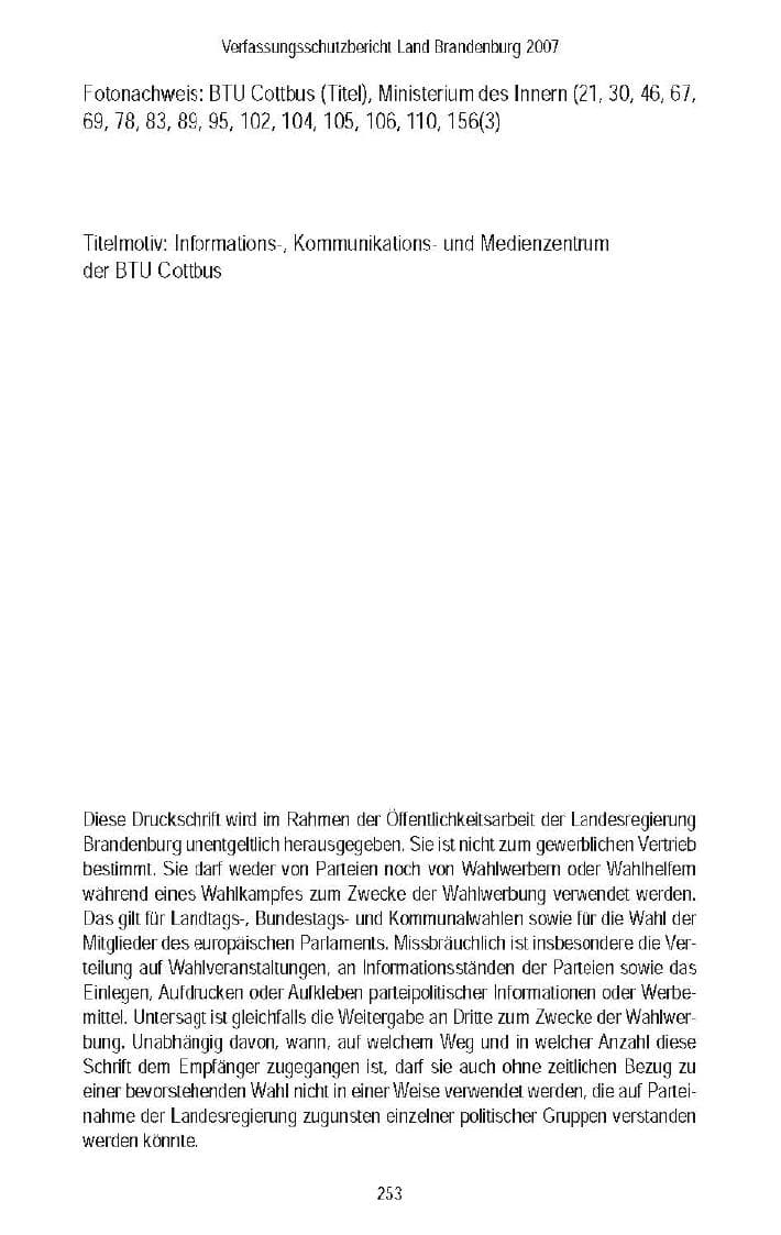 Seite 168 des Verfassungsschutzbericht 2007 Brandenburg