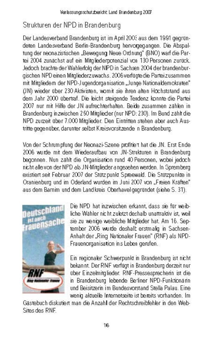Seite 19 des Verfassungsschutzbericht 2007 Brandenburg