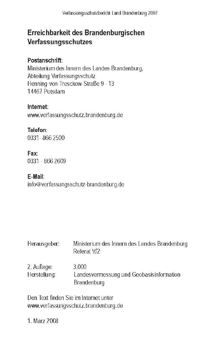 Seite 4 des Verfassungsschutzbericht 2007 Brandenburg