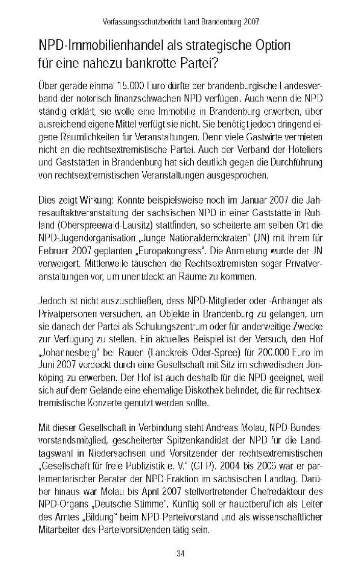 Seite 37 des Verfassungsschutzbericht 2007 Brandenburg