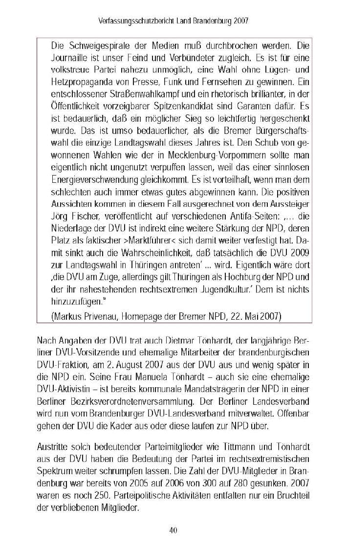 Seite 43 des Verfassungsschutzbericht 2007 Brandenburg