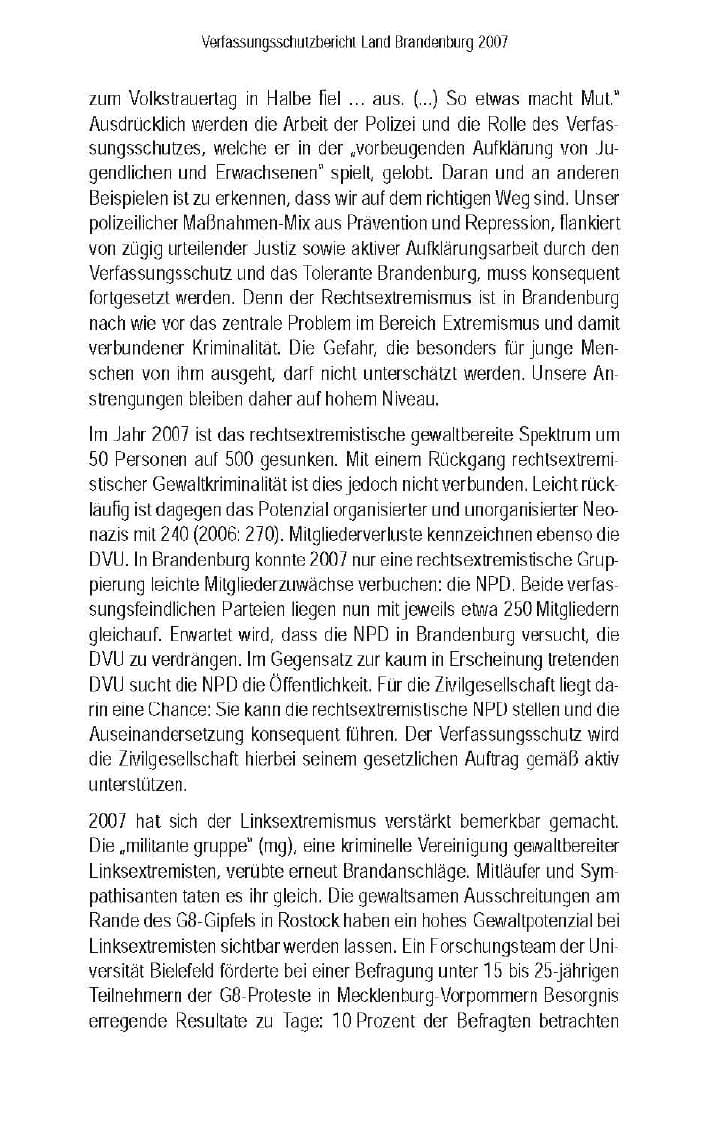 Seite 6 des Verfassungsschutzbericht 2007 Brandenburg