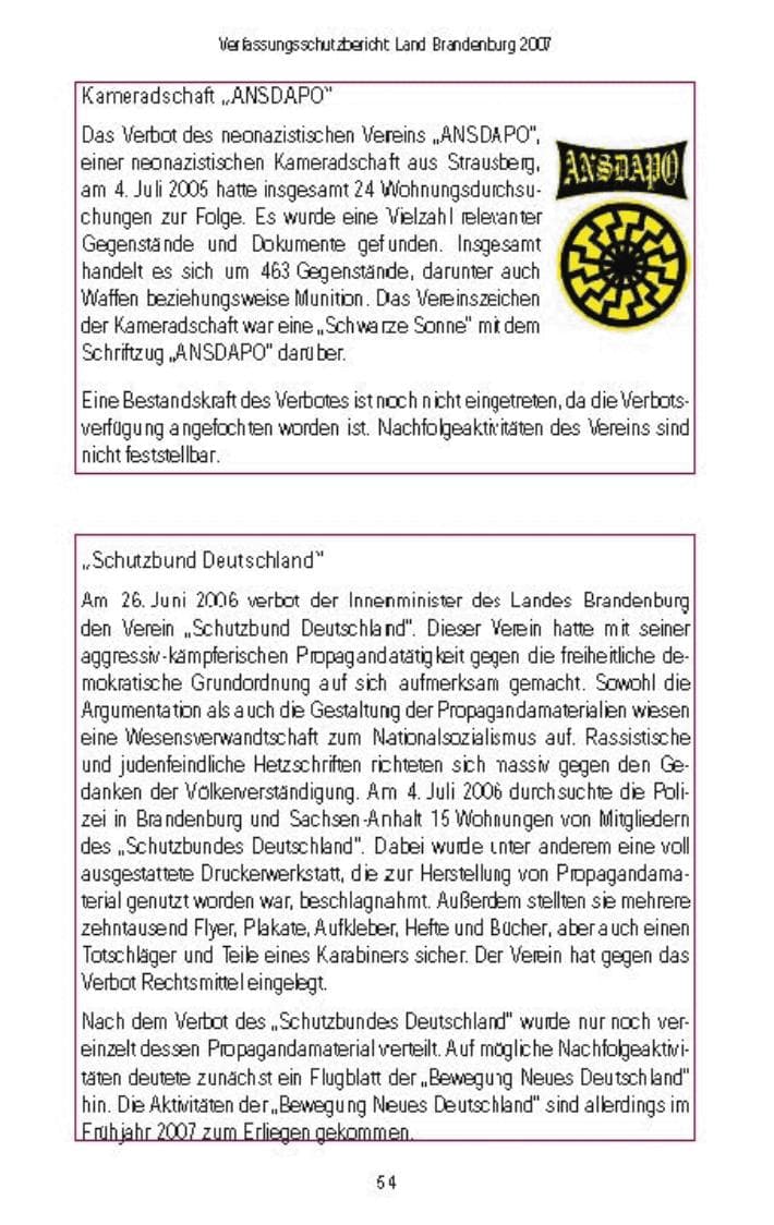 Seite 56 des Verfassungsschutzbericht 2007 Brandenburg