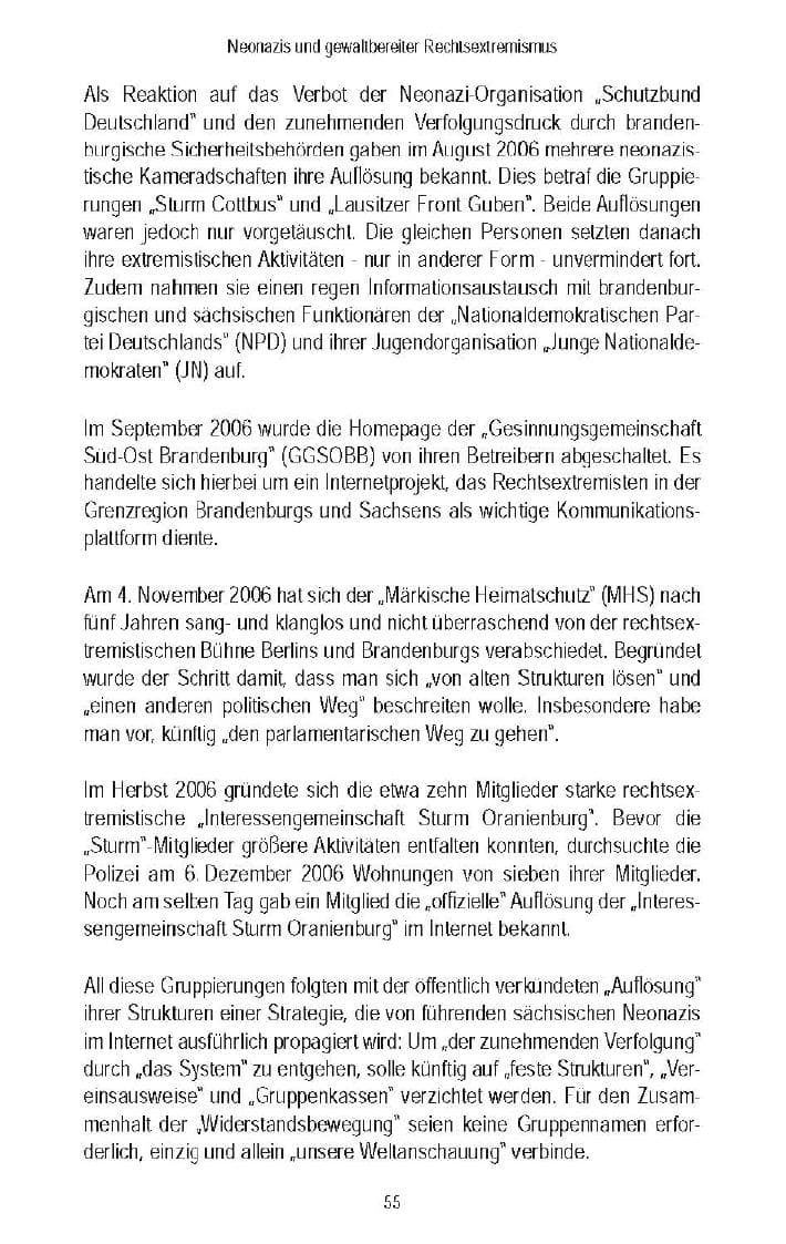 Seite 57 des Verfassungsschutzbericht 2007 Brandenburg