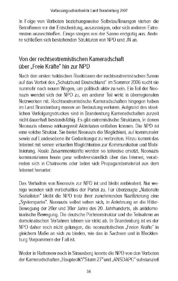 Seite 58 des Verfassungsschutzbericht 2007 Brandenburg