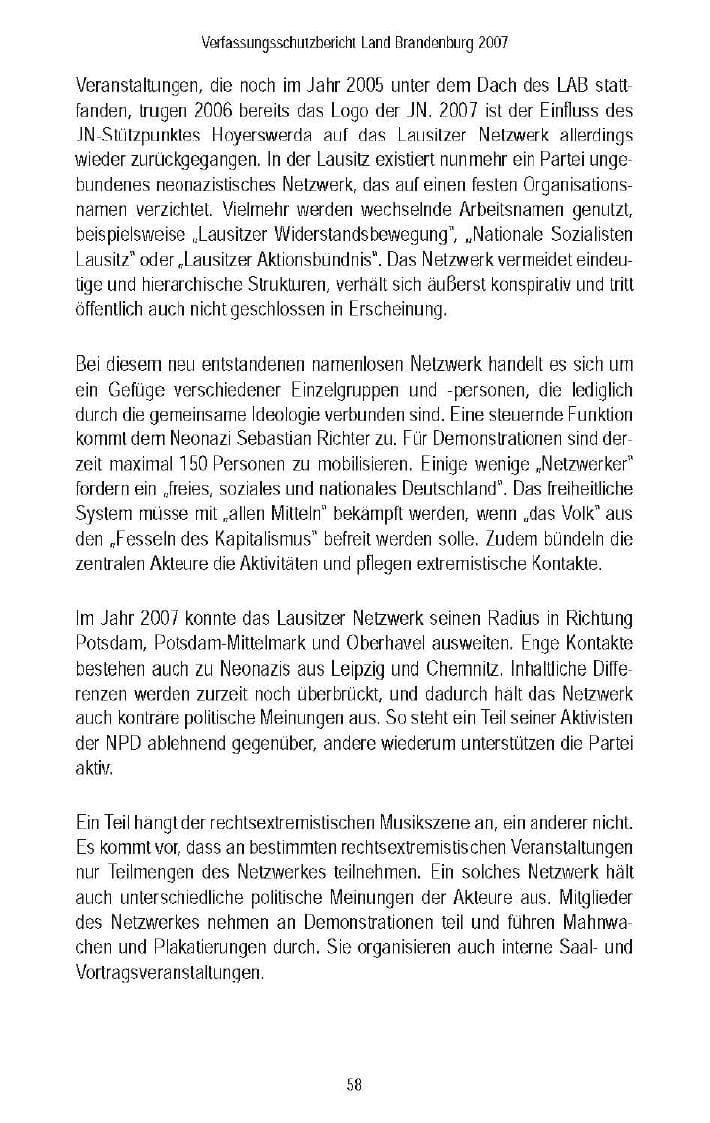 Seite 60 des Verfassungsschutzbericht 2007 Brandenburg