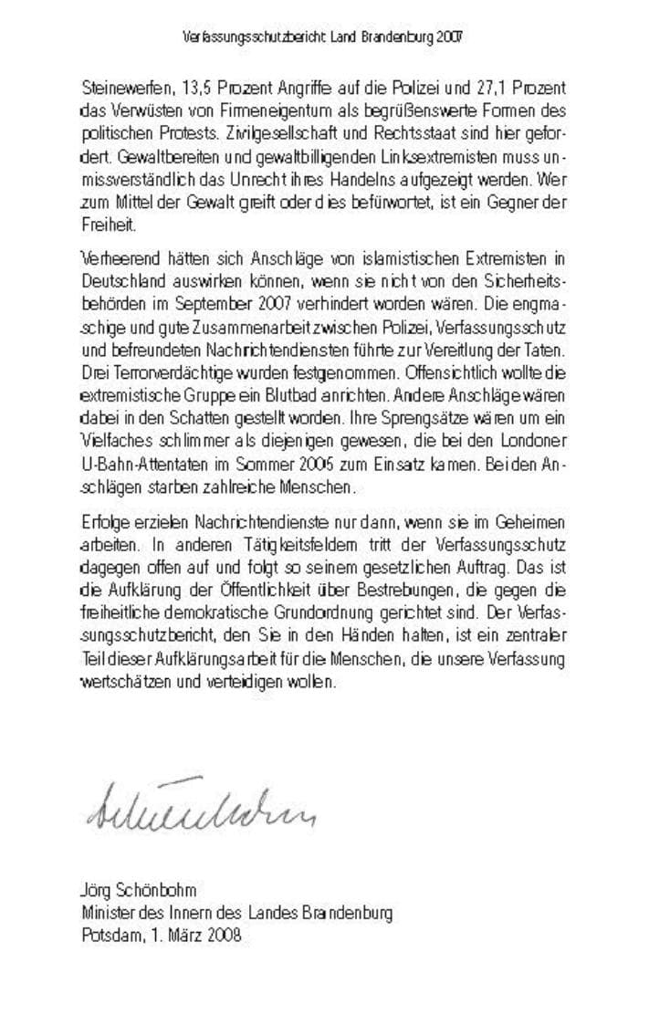 Seite 7 des Verfassungsschutzbericht 2007 Brandenburg