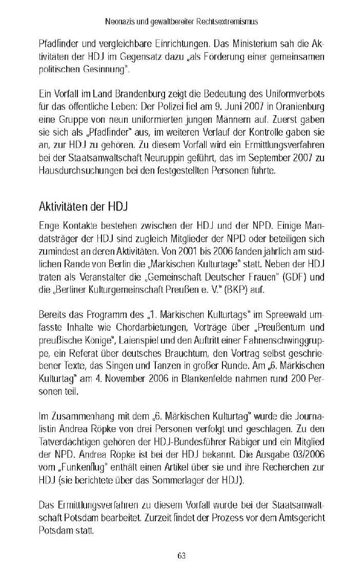 Seite 65 des Verfassungsschutzbericht 2007 Brandenburg