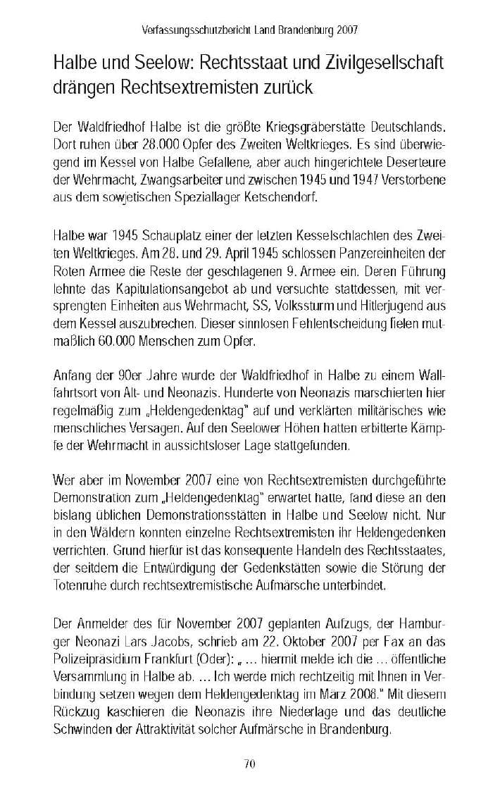 Seite 72 des Verfassungsschutzbericht 2007 Brandenburg
