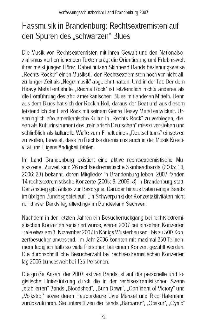 Seite 74 des Verfassungsschutzbericht 2007 Brandenburg