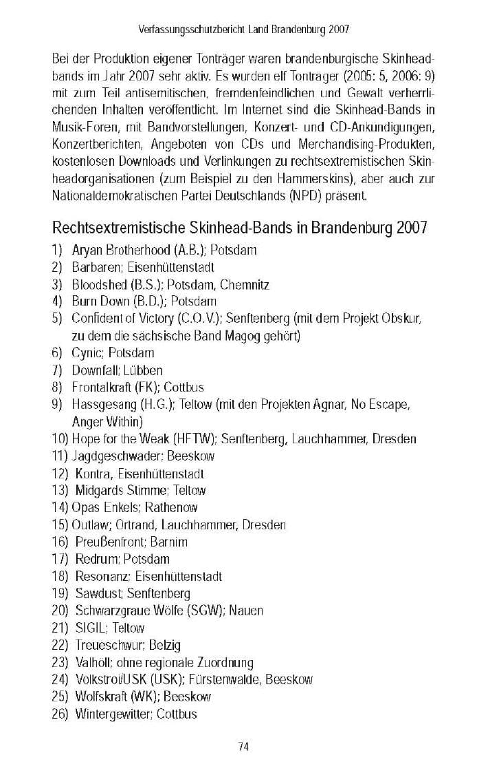 Seite 76 des Verfassungsschutzbericht 2007 Brandenburg