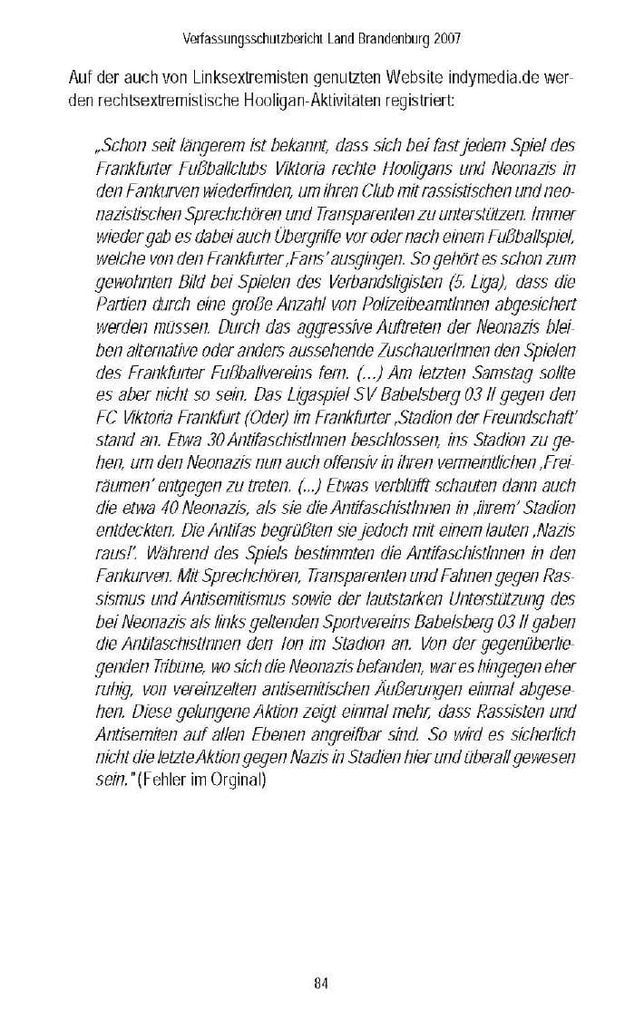Seite 86 des Verfassungsschutzbericht 2007 Brandenburg