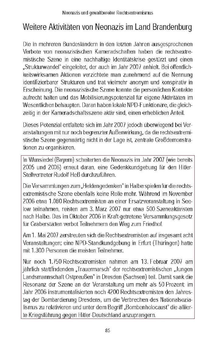 Seite 87 des Verfassungsschutzbericht 2007 Brandenburg