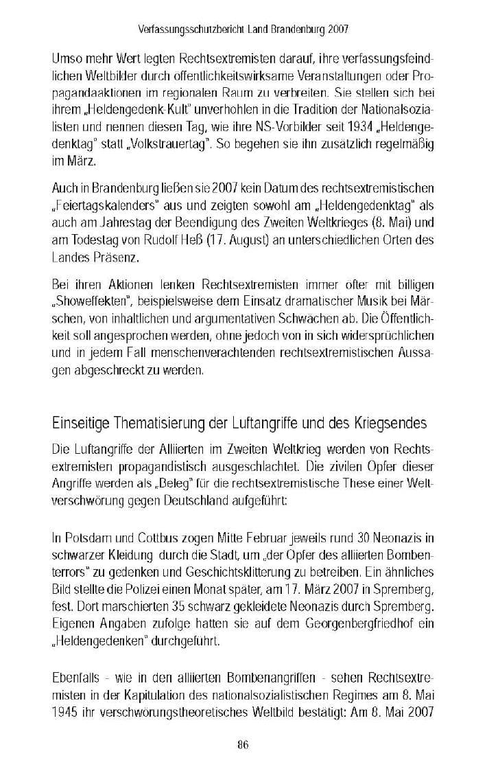 Seite 88 des Verfassungsschutzbericht 2007 Brandenburg