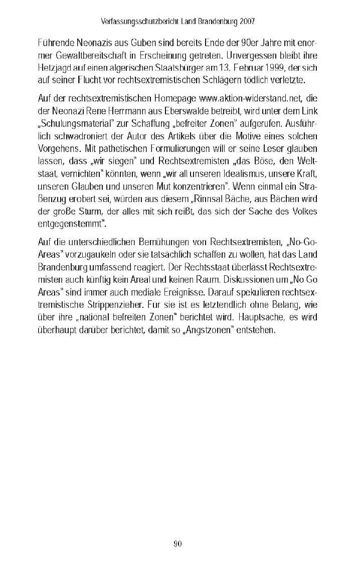 Seite 92 des Verfassungsschutzbericht 2007 Brandenburg