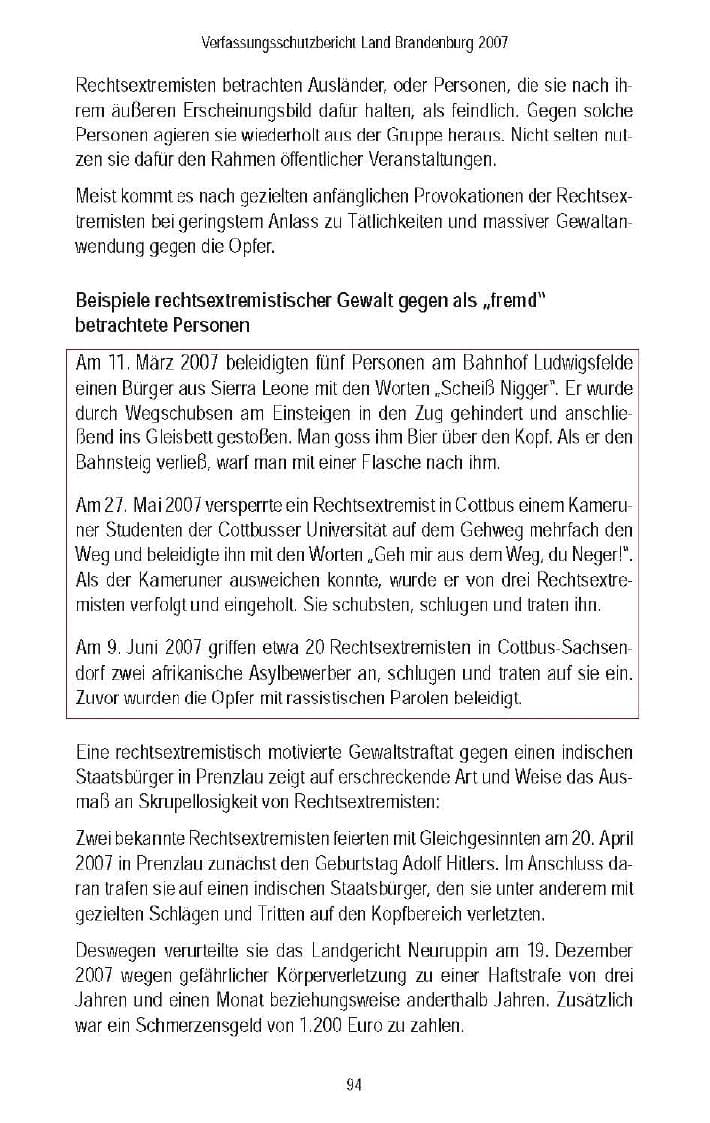 Seite 96 des Verfassungsschutzbericht 2007 Brandenburg