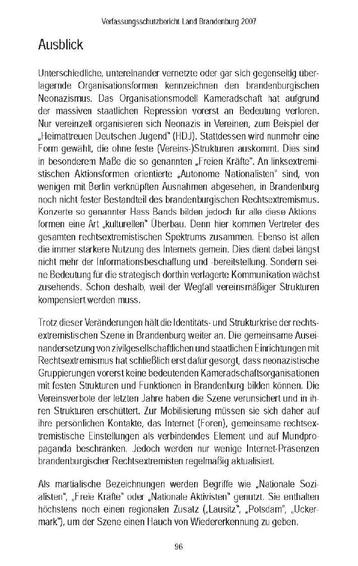 Seite 98 des Verfassungsschutzbericht 2007 Brandenburg