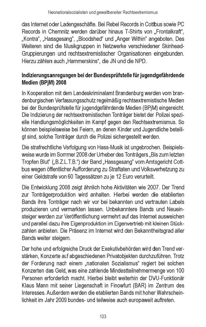 Seite 105 des Verfassungsschutzbericht 2008 Brandenburg