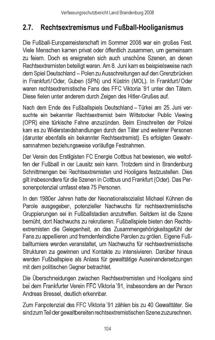 Seite 106 des Verfassungsschutzbericht 2008 Brandenburg
