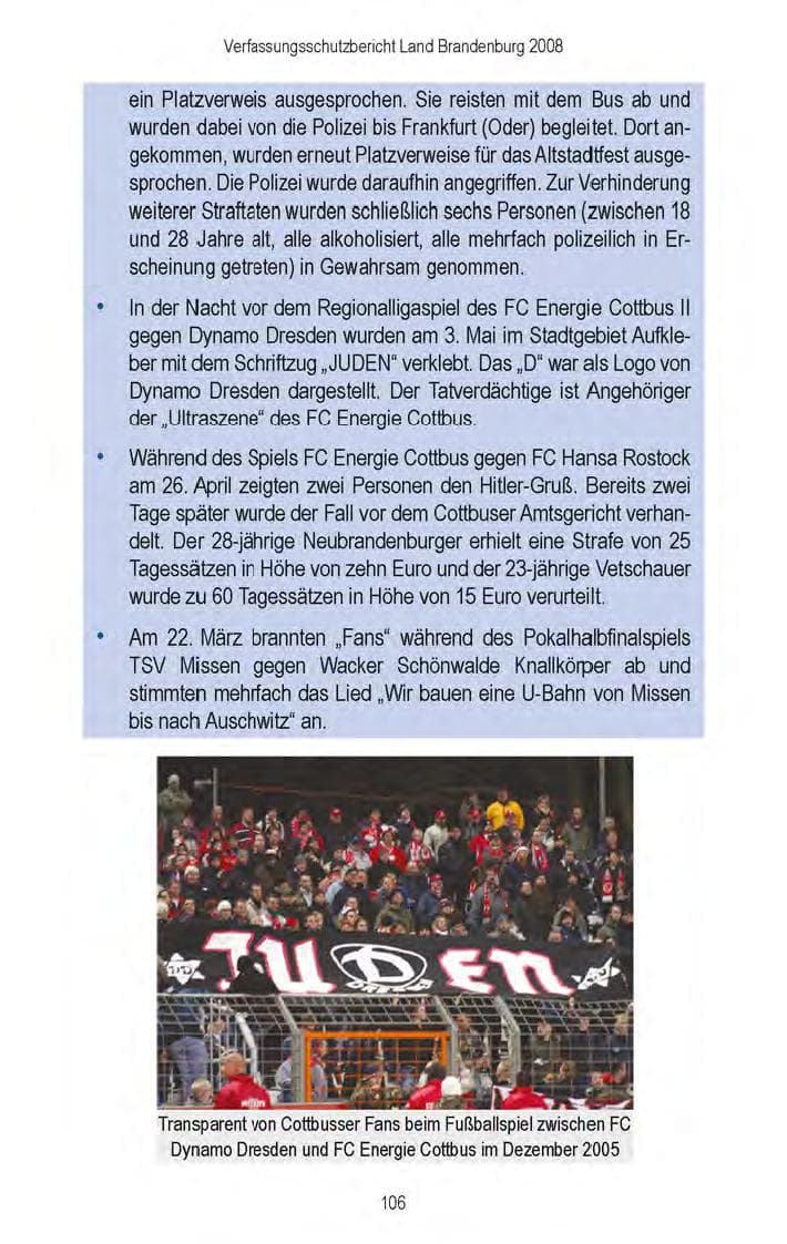 Seite 108 des Verfassungsschutzbericht 2008 Brandenburg