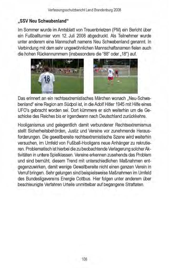 Seite 110 des Verfassungsschutzbericht 2008 Brandenburg