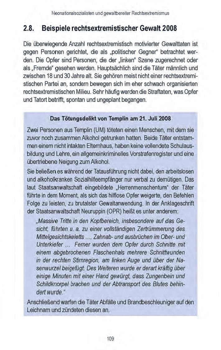 Seite 111 des Verfassungsschutzbericht 2008 Brandenburg