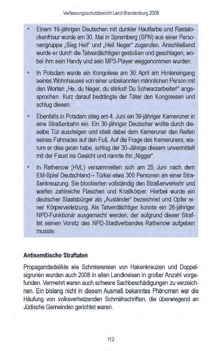 Seite 114 des Verfassungsschutzbericht 2008 Brandenburg