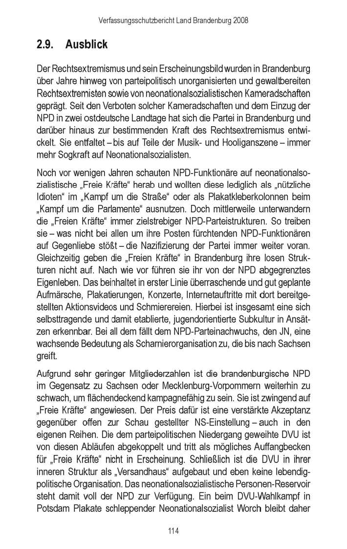 Seite 116 des Verfassungsschutzbericht 2008 Brandenburg