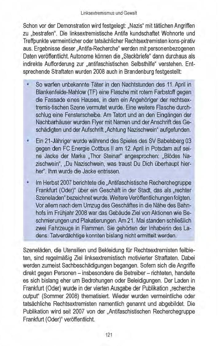 Seite 123 des Verfassungsschutzbericht 2008 Brandenburg