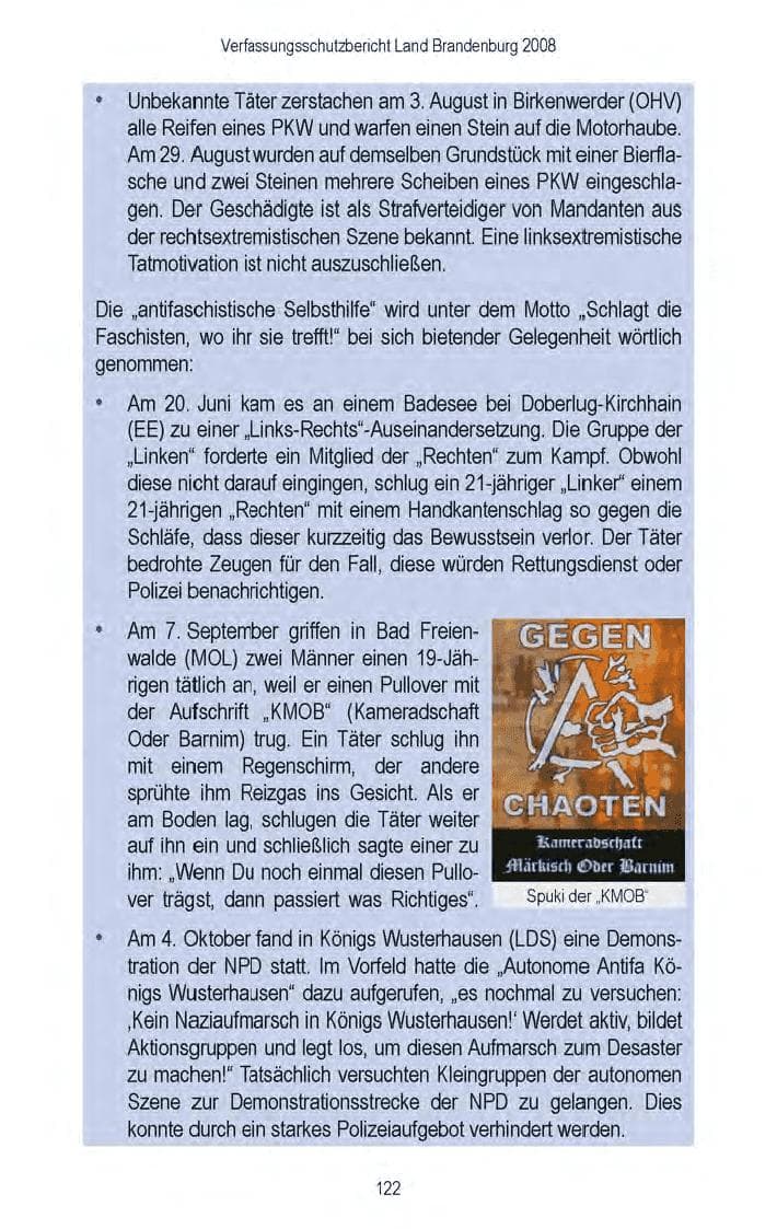 Seite 124 des Verfassungsschutzbericht 2008 Brandenburg