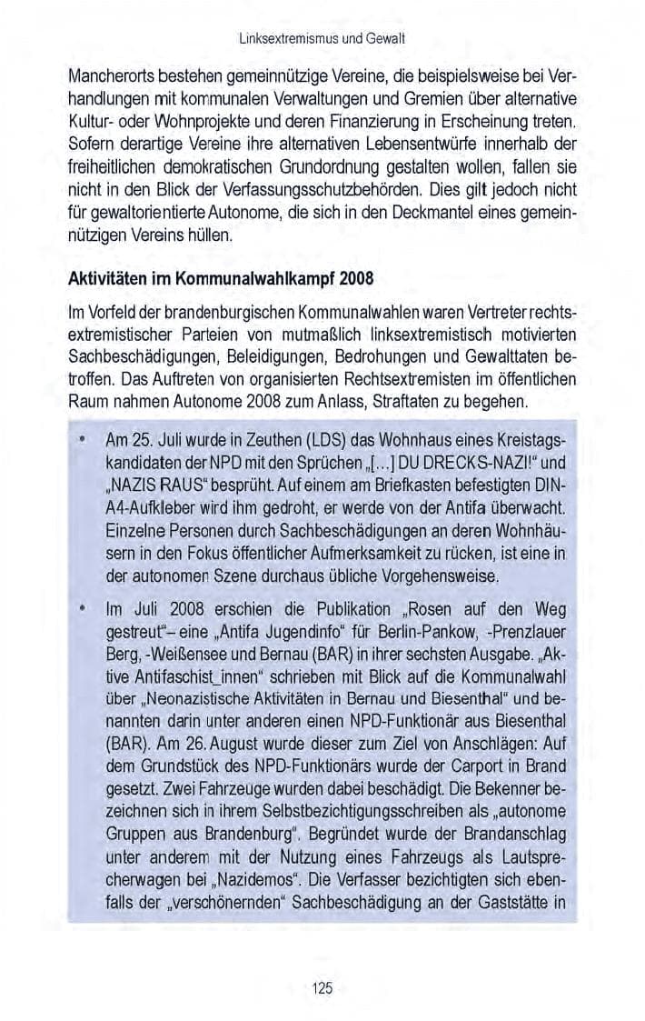 Seite 127 des Verfassungsschutzbericht 2008 Brandenburg