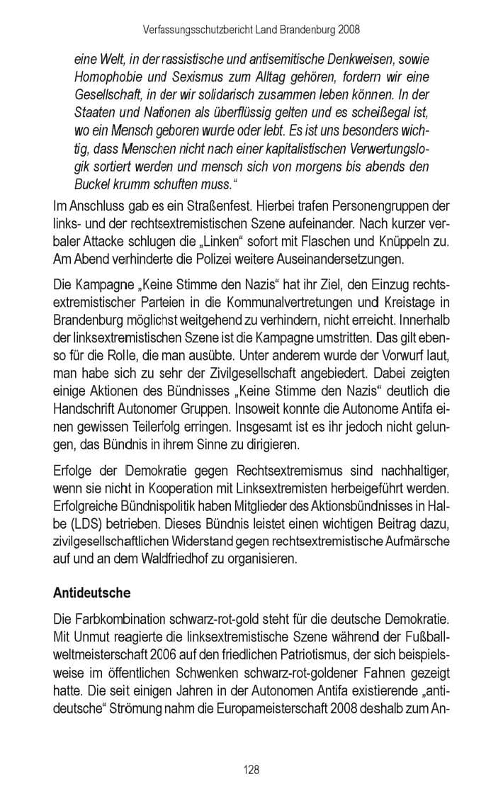 Seite 130 des Verfassungsschutzbericht 2008 Brandenburg