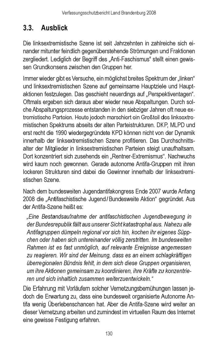 Seite 132 des Verfassungsschutzbericht 2008 Brandenburg